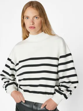 Balloon Sleeve Mockneck Sweatshirt -- Off White Multi