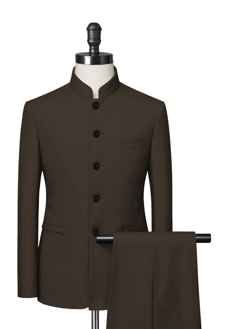 Brown Mandarin Collar Suit