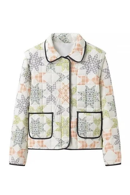 Geometric print quilted jacket