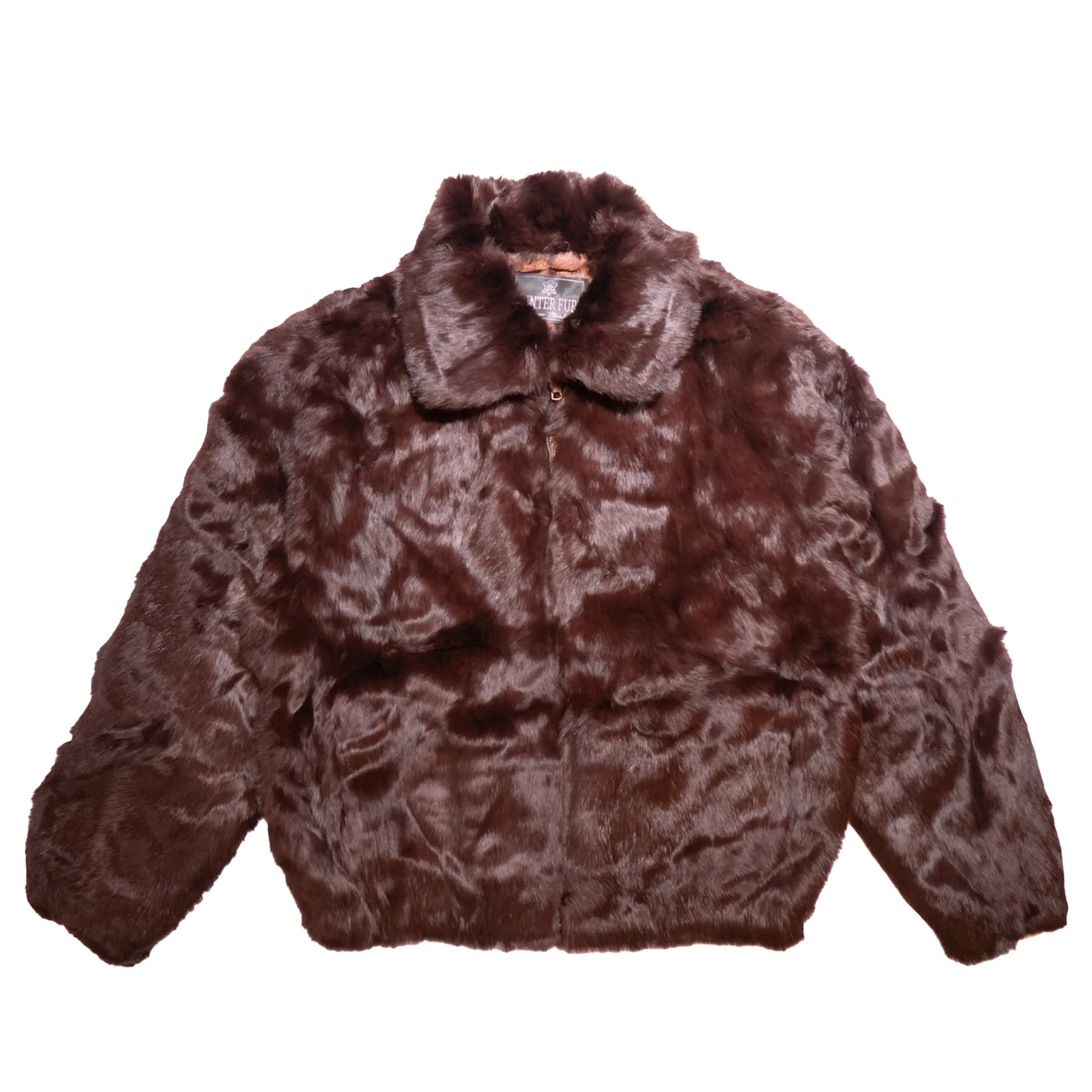 Kashani Men's Dark Brown Rabbit Fur Hooded Bomber Jacket