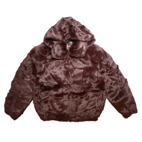 Kashani Men's Dark Brown Rabbit Fur Hooded Bomber Jacket