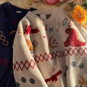 Kawaii Cartoon Bunny Dino Sweater
