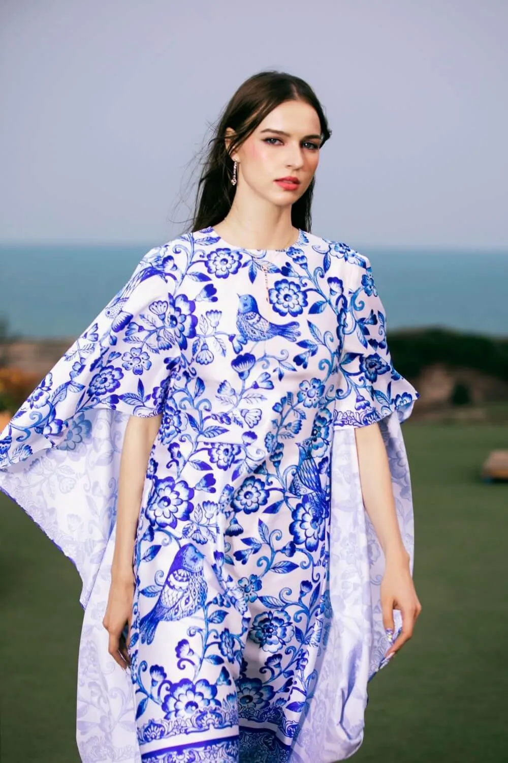 Logan Straight Cape Shoulder Latin Silk Knee-length Dress