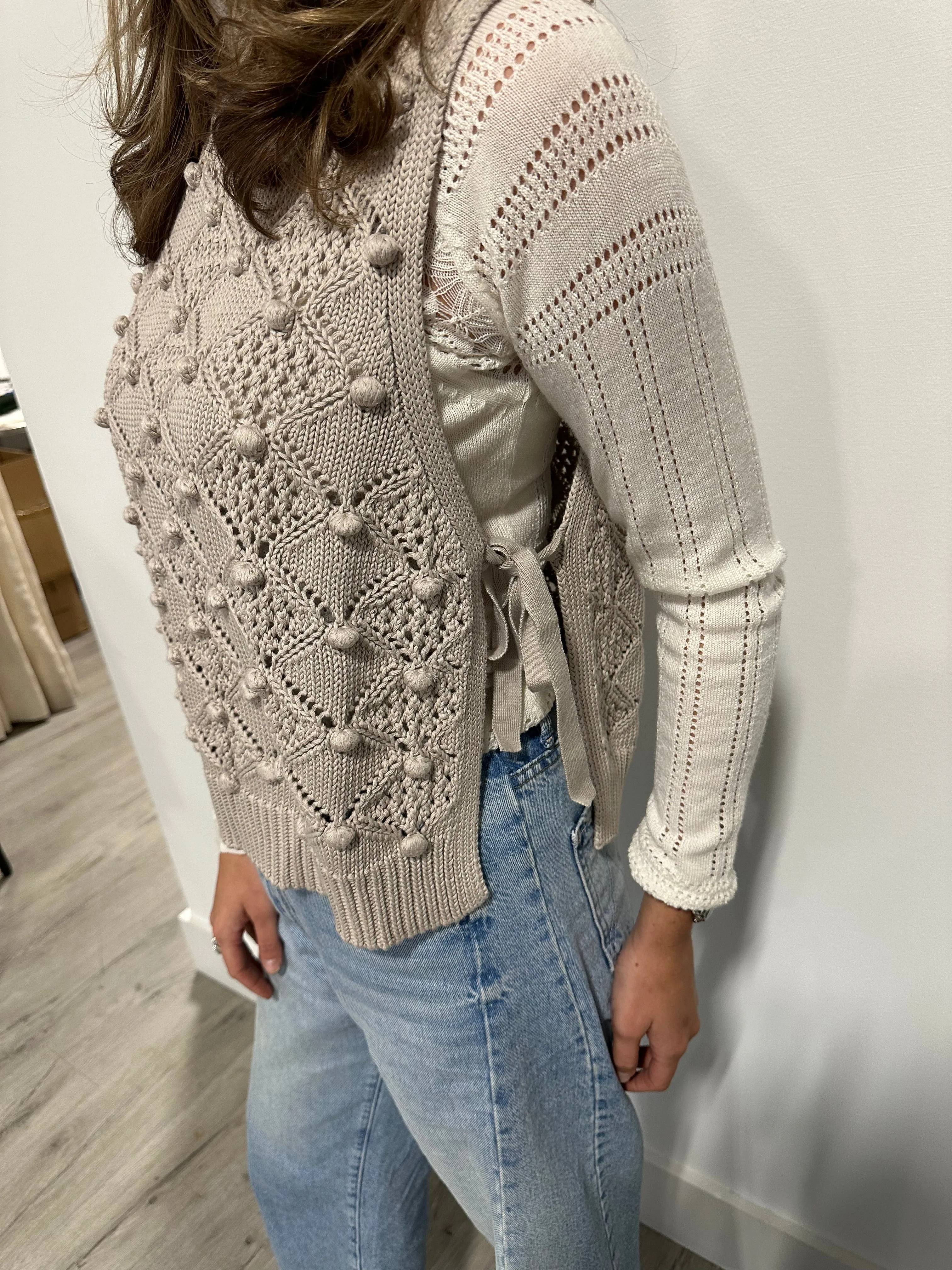 Popcorn Tie Sweater Top