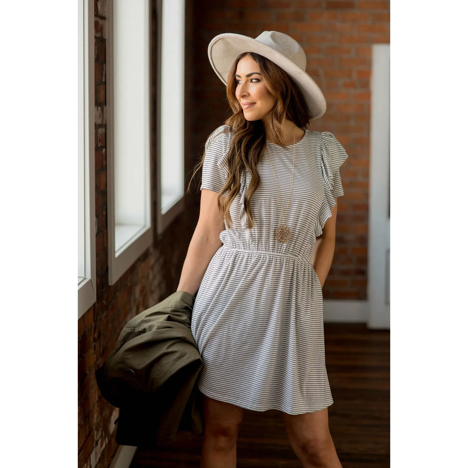 Stripe Ruffle Accent Dress