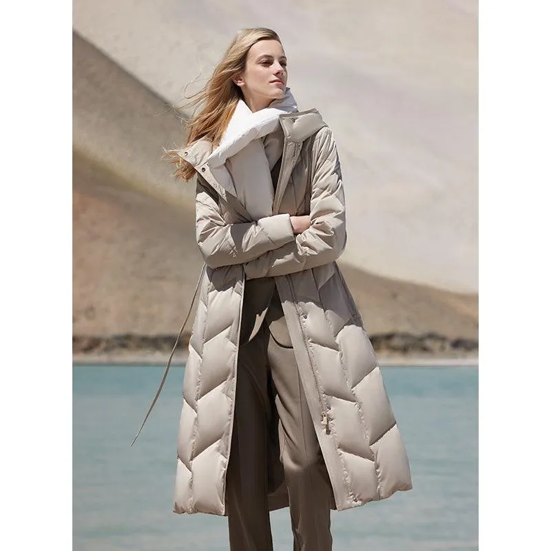 Tight Hooded Long Goose Down Coat