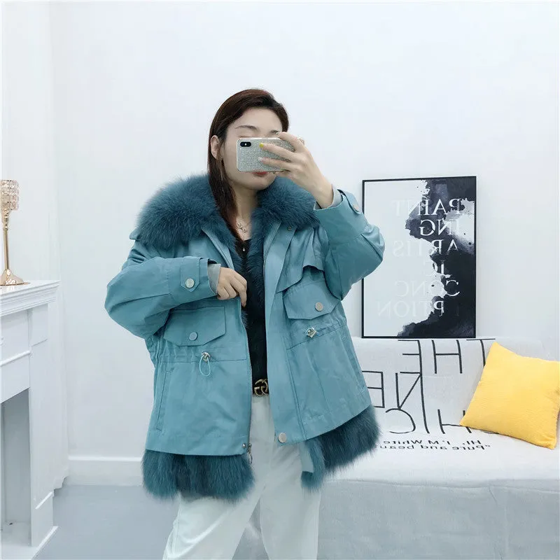 Women's Winter Casual Loose Short Coat With Rabbit Fur